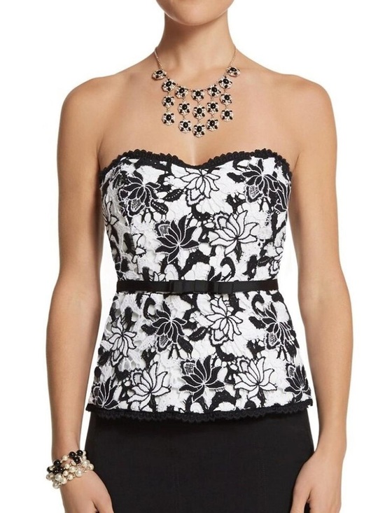 White House Black Market Tops - White House Black Market Black Lace Strapless Top with Ivory Lining